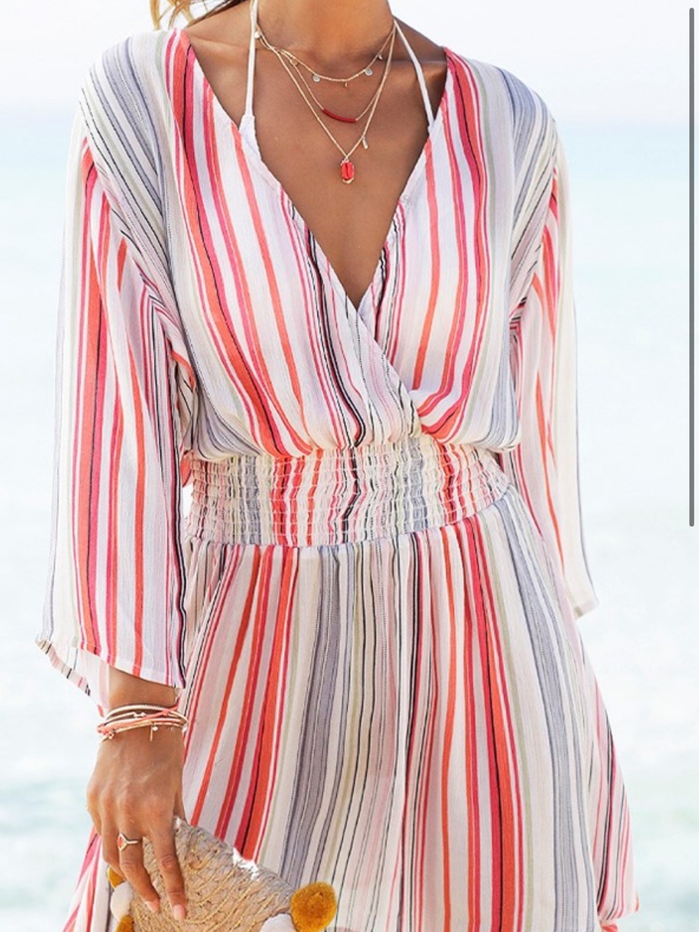 Lascana Striped Peach, Red & White Women’s Swim Coverup Dress